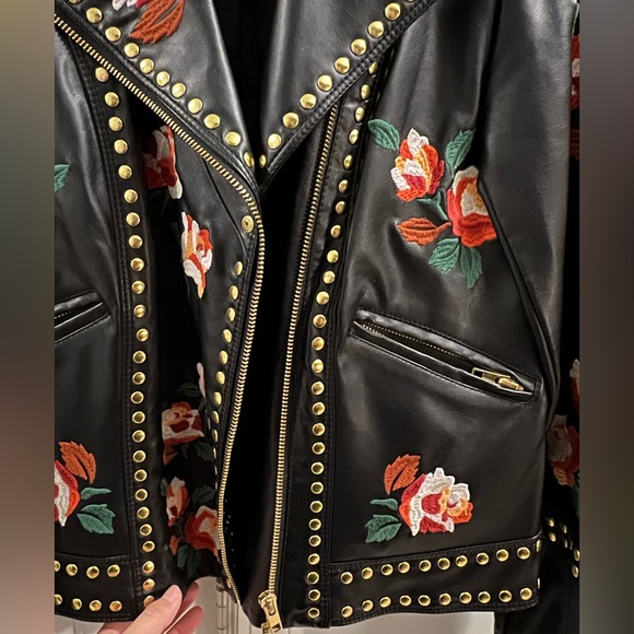 Anna Sui Rockstud floral embroider faux leather jacket - Picture 5 of 5